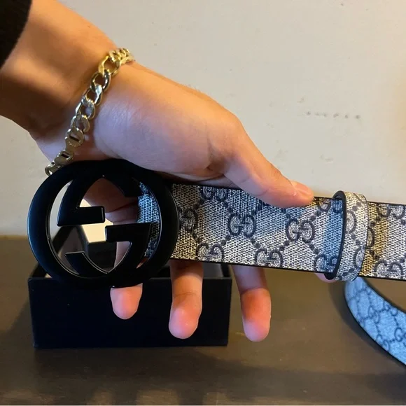 Gucci Monogram Black and Gray Belt - Picture 6 of 6